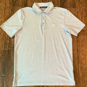 Travis Mathew Mens M Short Sleeve Three Button Baby Blue Polo Shirt EUC